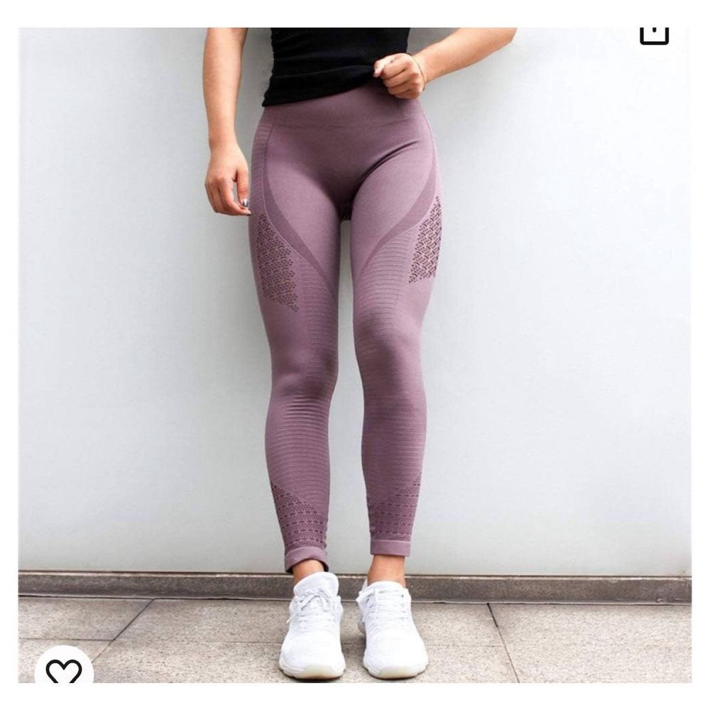 Seamless High Waisted Leggings Cutout Hollow Purple Energy Size Large